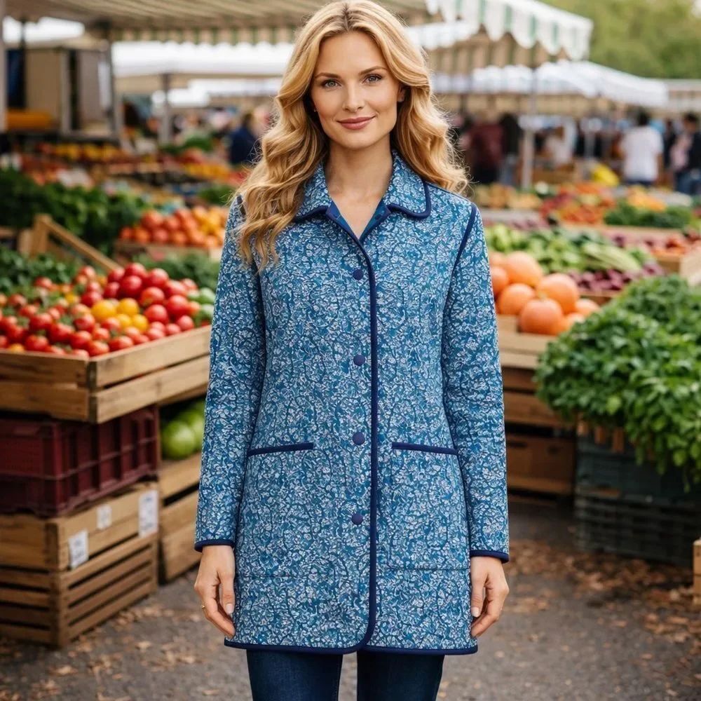 Land’s End Reversible pockets both sides quilted barn coat Baltic teal snap XSP